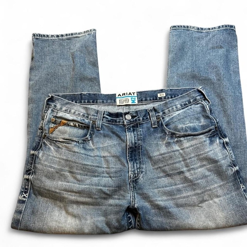 Ariat M2 relaxed bootcut workwear utility blue denim jeans 38x30